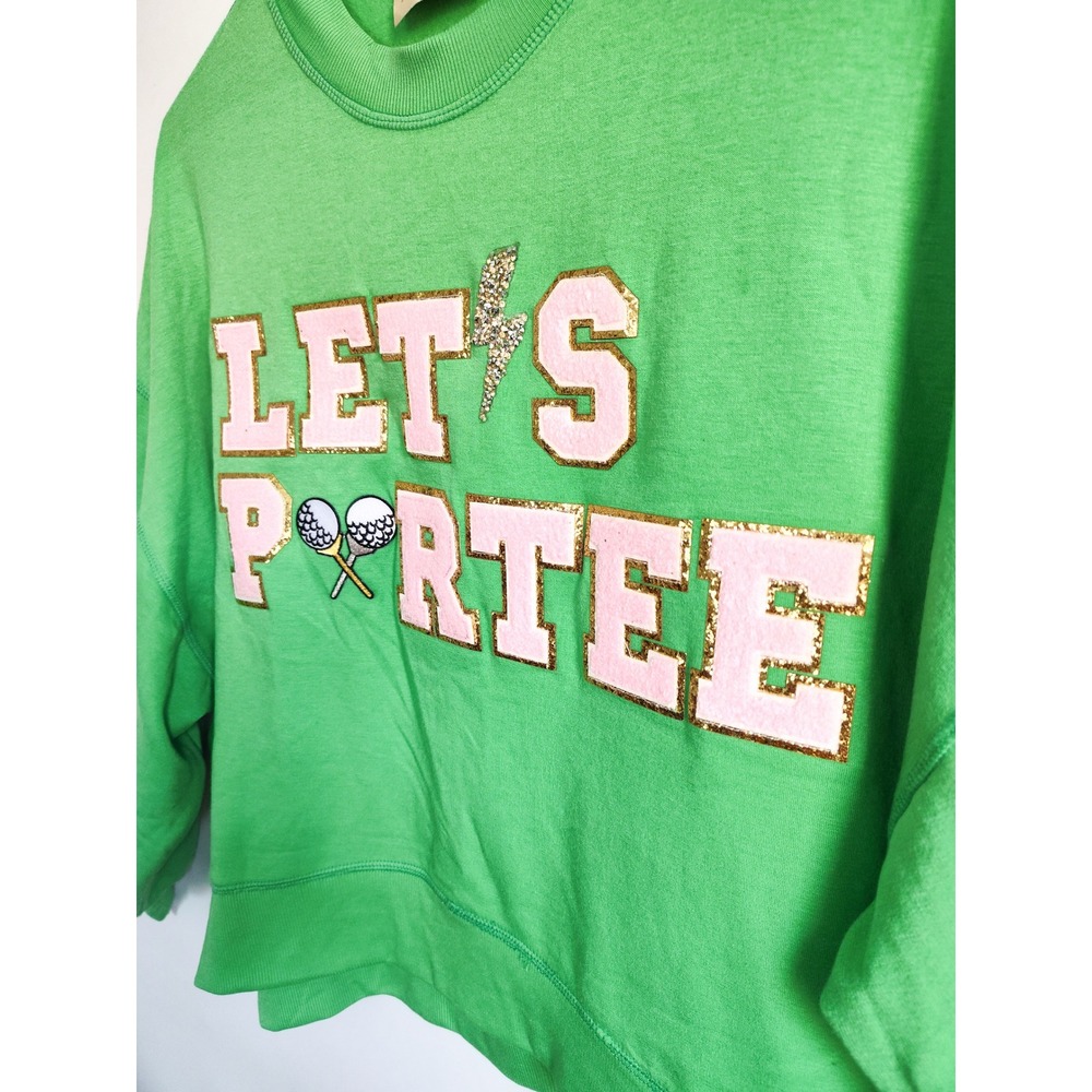 Judith March Sweatshirt Medium Green Pink Lets Partee Golf Balls Balloon Sleeves - Picture 3 of 8